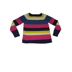 Chaps Sweater, Women's Size Medium Navy Blue Pink‎ Yellow, Striped Bold
